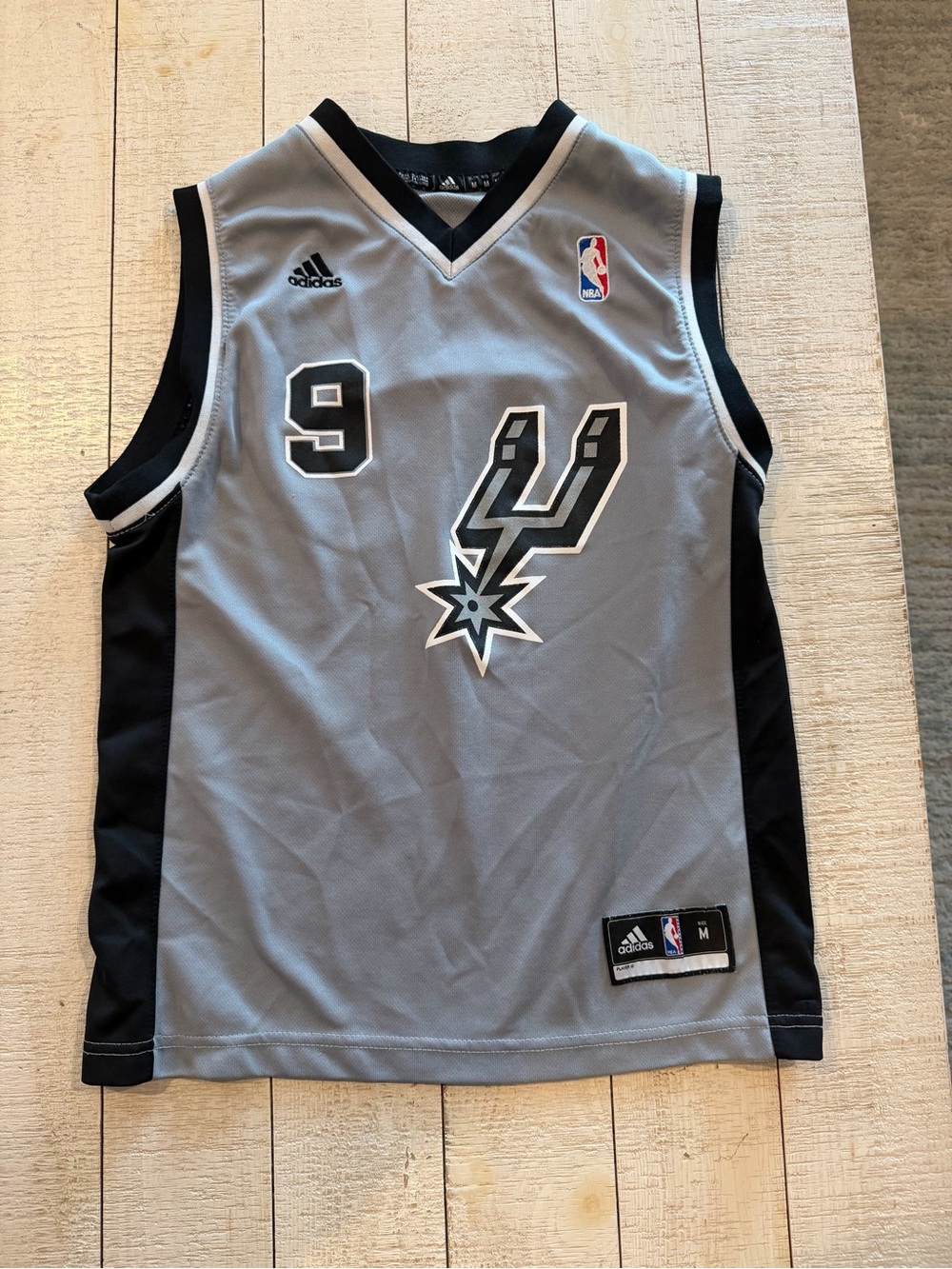 adidas San Antonio Spurs #9 Gray and Black Basketball Jersey Boys M